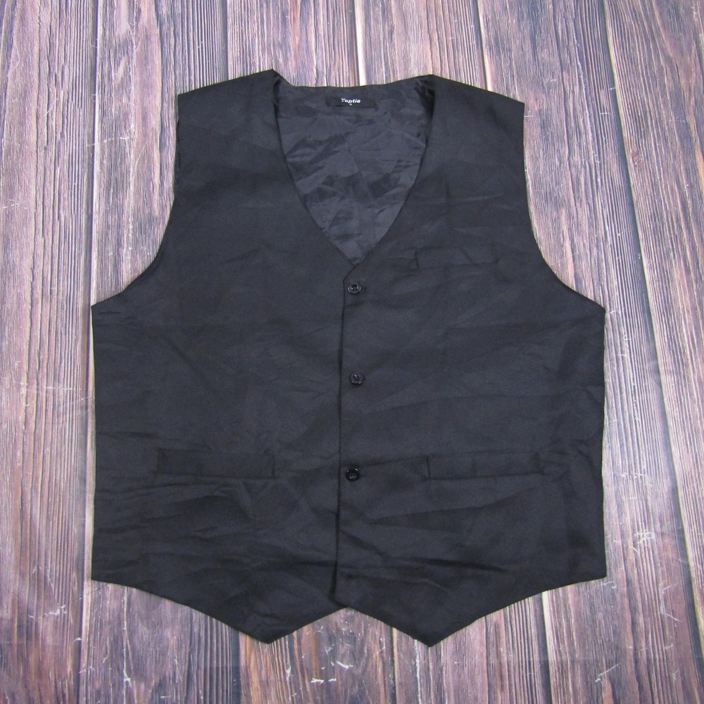 Suit Vest Toptie Mens XL Black Solid 3‎ Piece Belted Formal Waistcoat Wedding